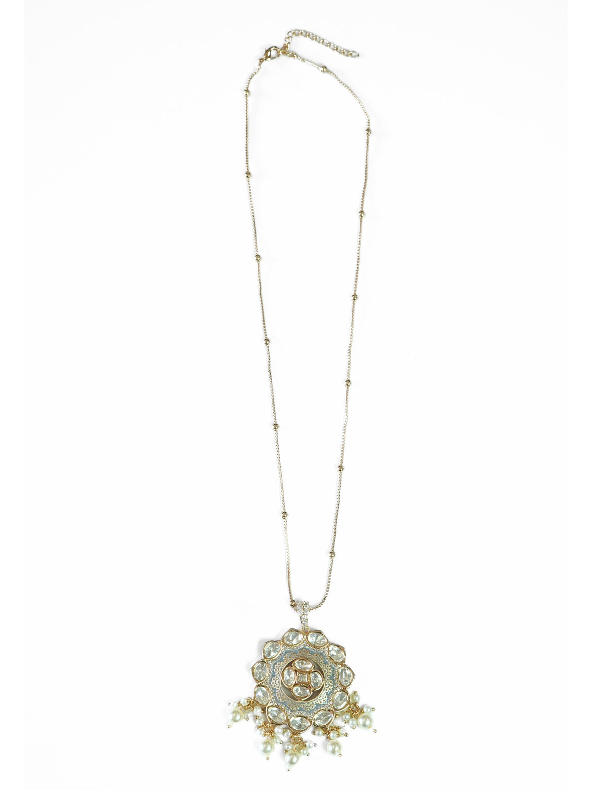 Gold-Plated Blue Floral Pendant Necklace & Drop Earrings Set