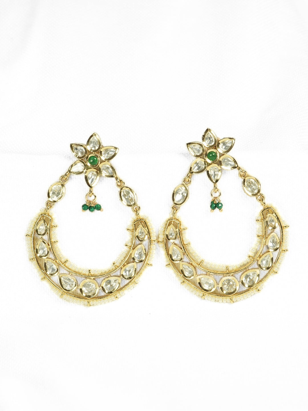 Floral Moon-Shaped Kundan Studded Drop Earrings