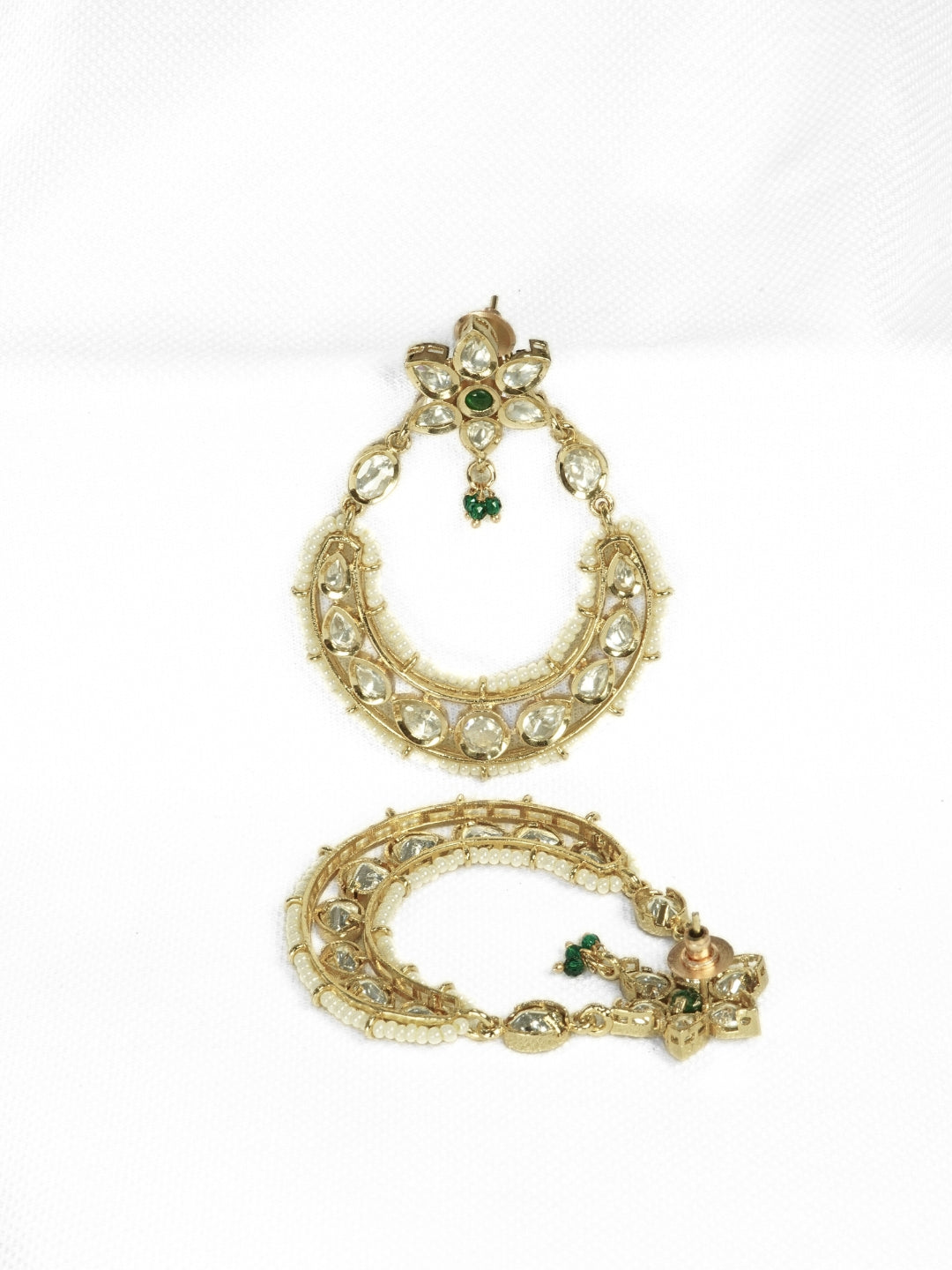 Floral Moon-Shaped Kundan Studded Drop Earrings