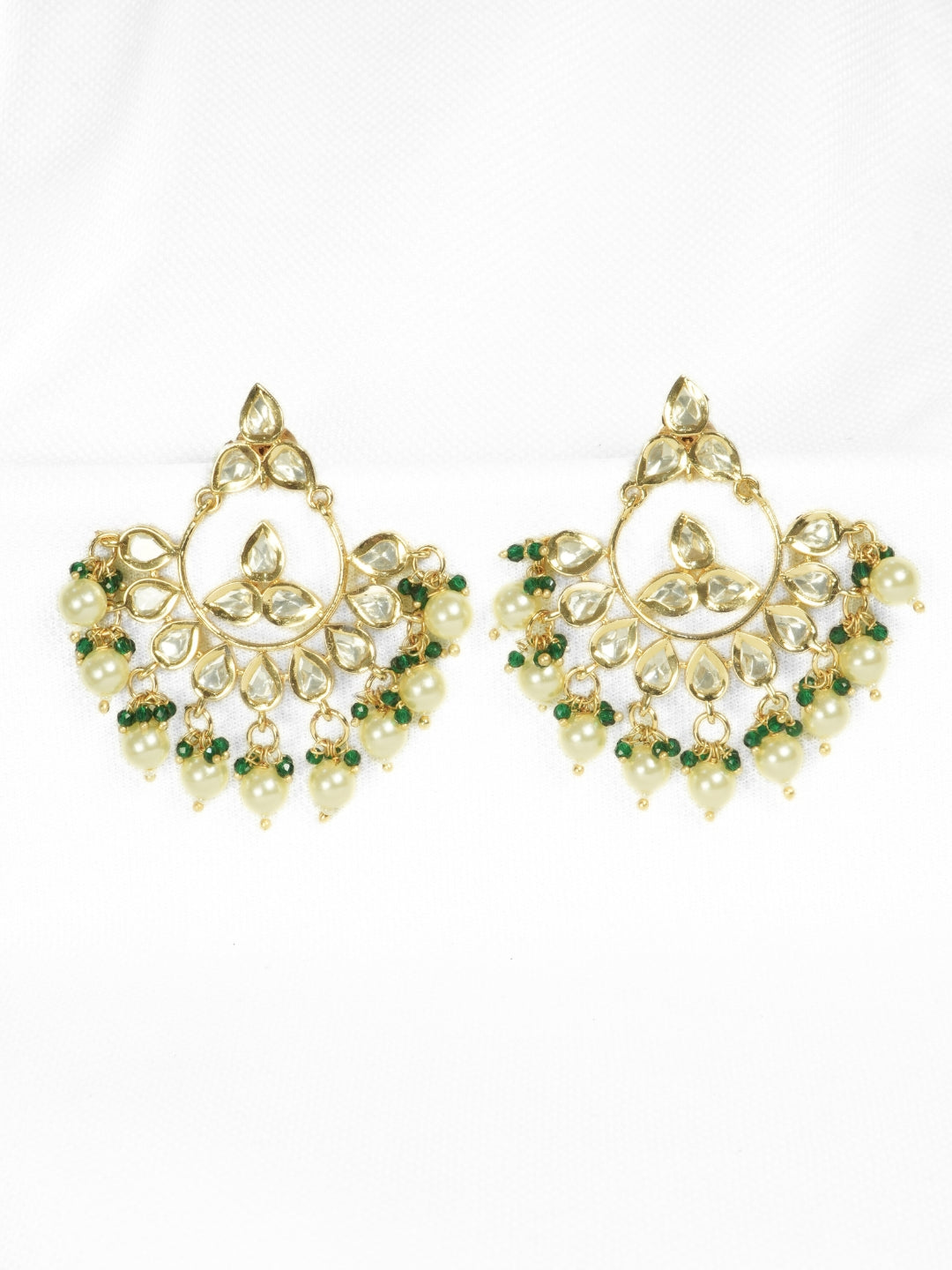 Crescent-Shaped Kundan & Pearl Drop Earrings