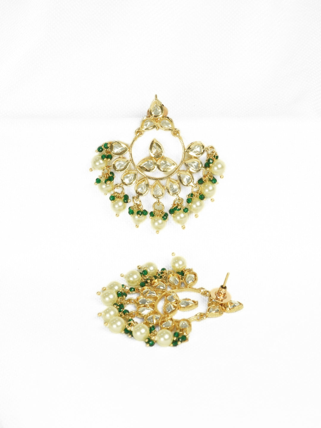 Crescent-Shaped Kundan & Pearl Drop Earrings