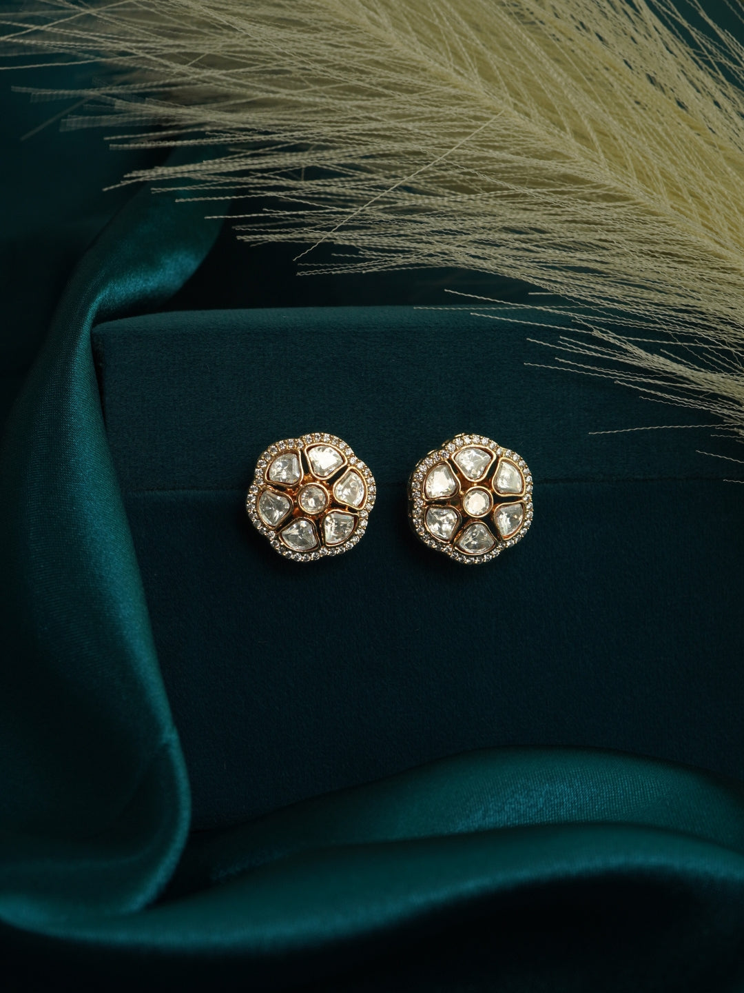 AD Floral & Kundan Stud Earrings