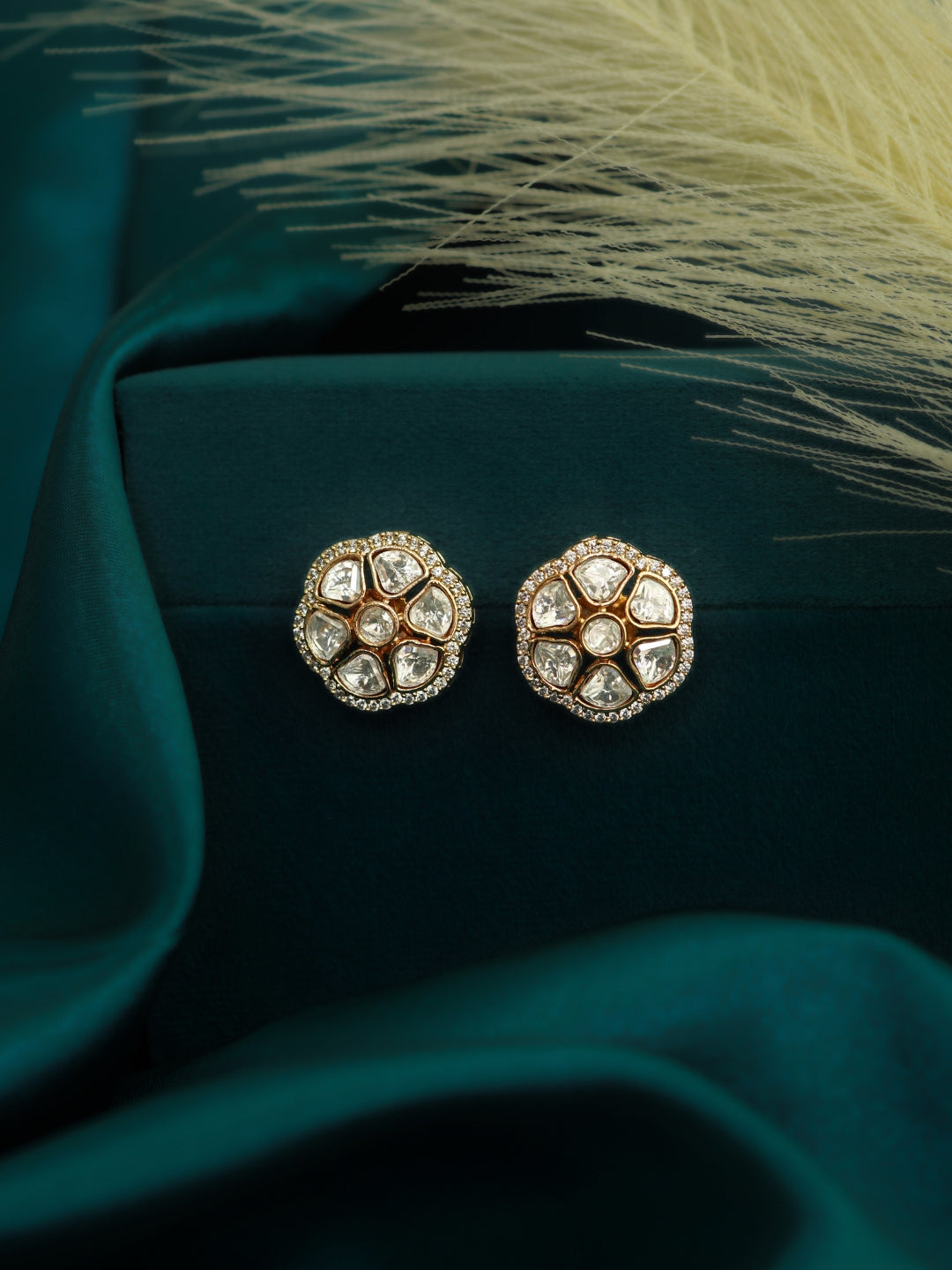 AD Floral & Kundan Stud Earrings
