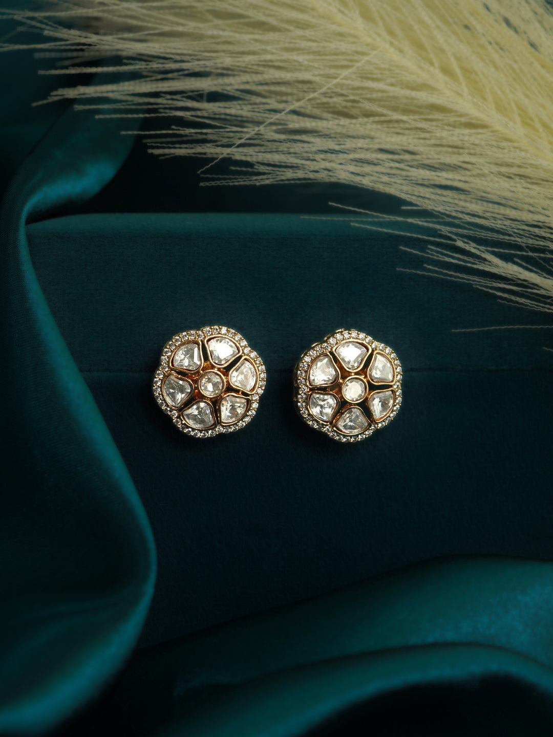 AD Floral & Kundan Stud Earrings