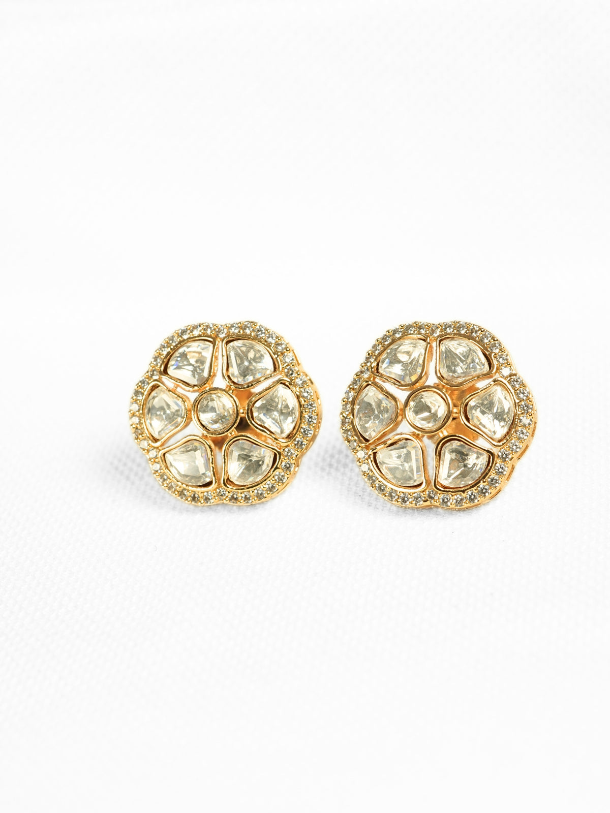 AD Floral & Kundan Stud Earrings
