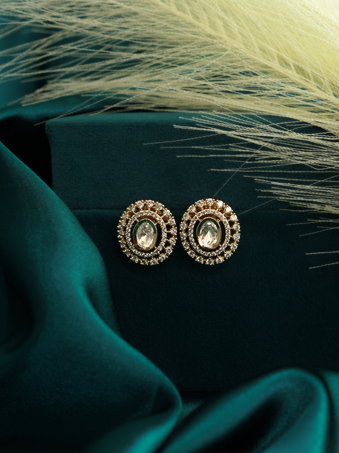 Circular AD & Kundan Gold-Plated Stud Earrings