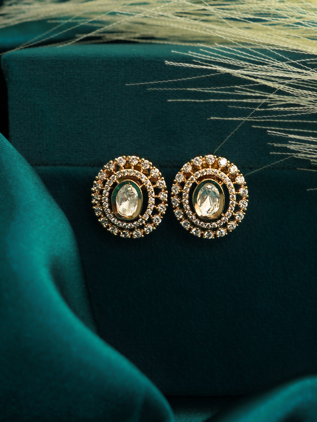 Circular AD & Kundan Gold-Plated Stud Earrings