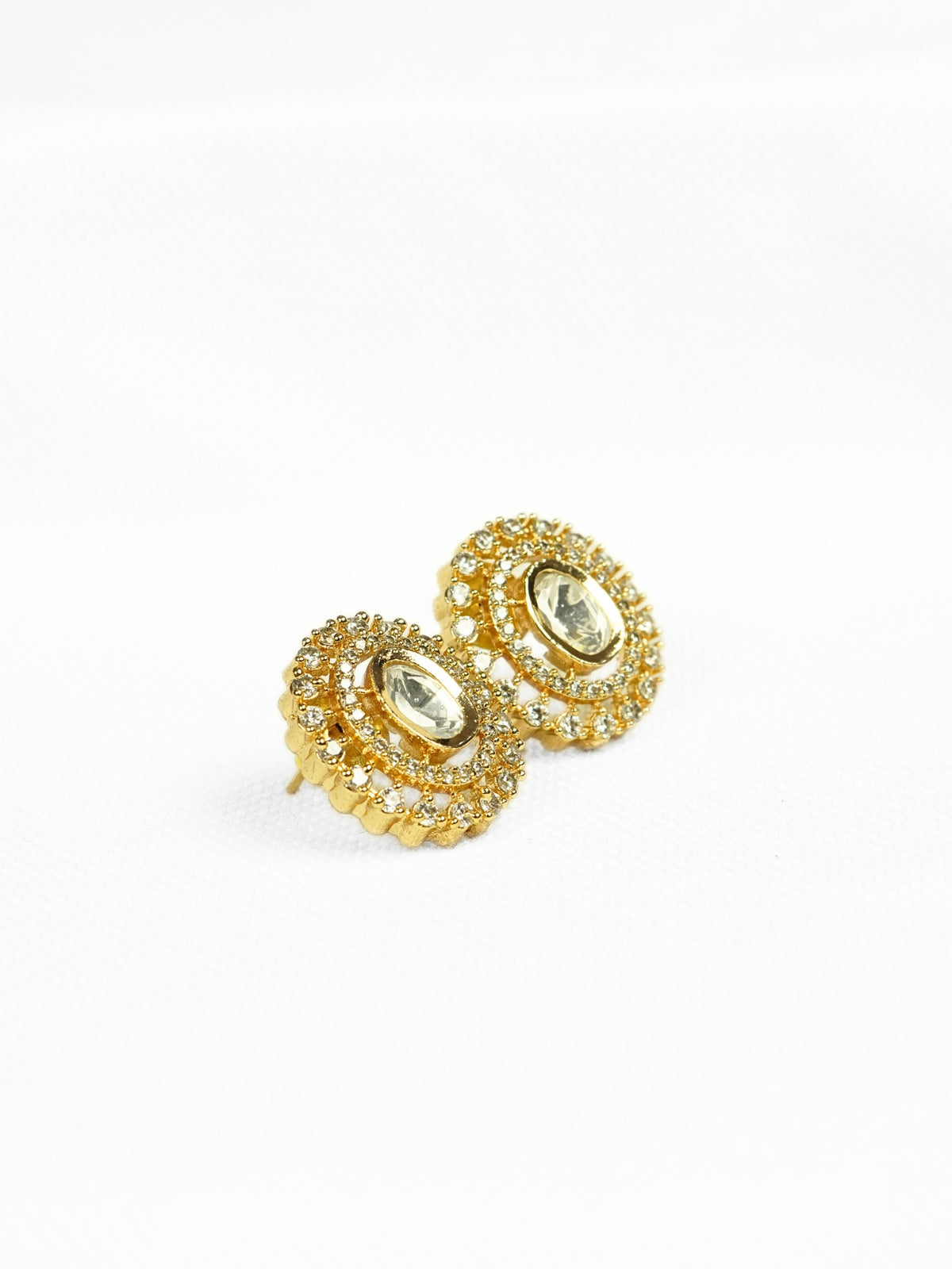Circular AD & Kundan Gold-Plated Stud Earrings