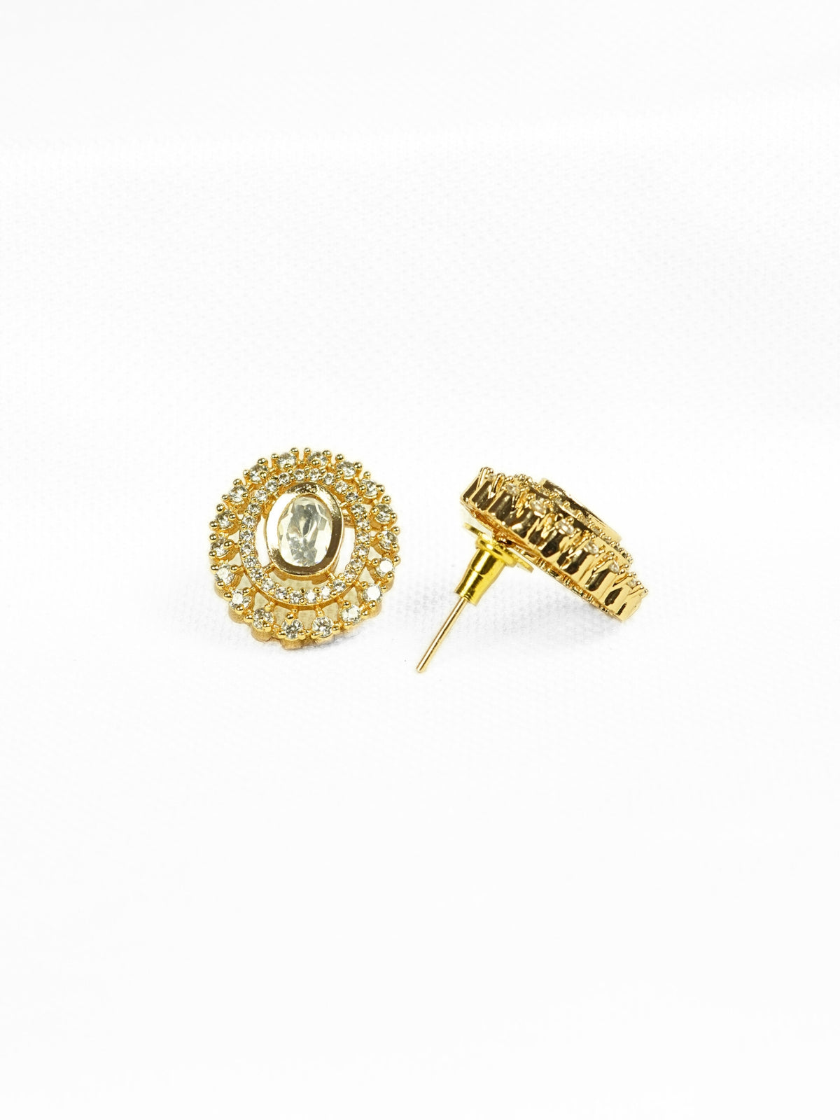 Circular AD & Kundan Gold-Plated Stud Earrings