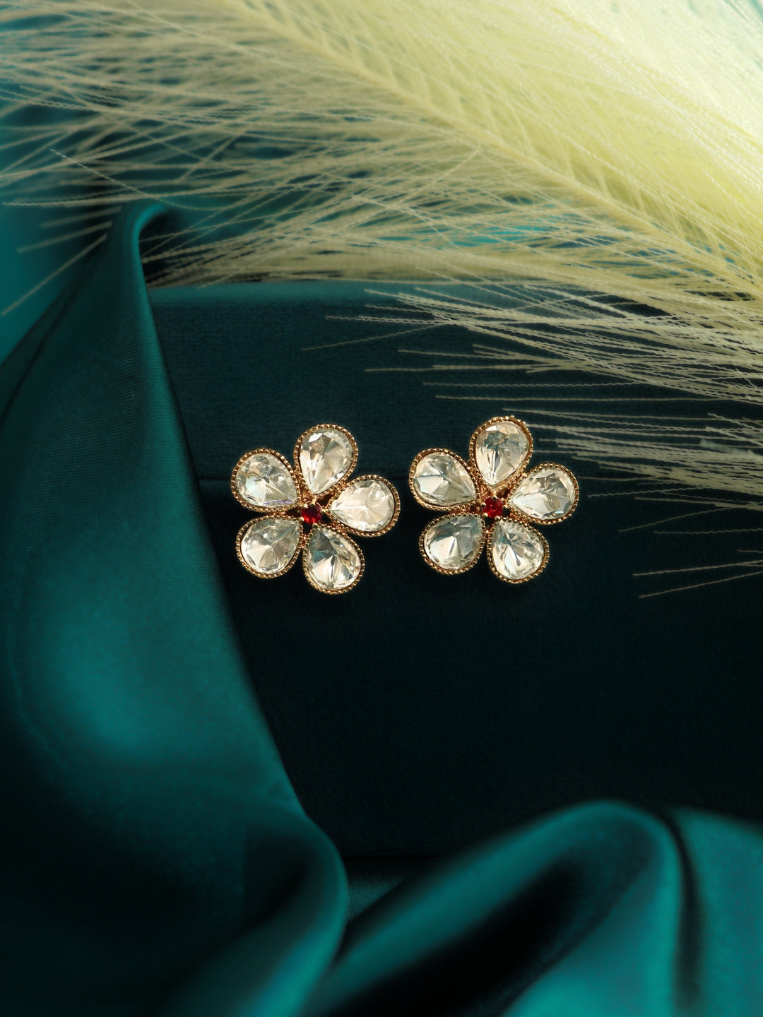 Floral Kundan Gold-Plated Stud Earrings