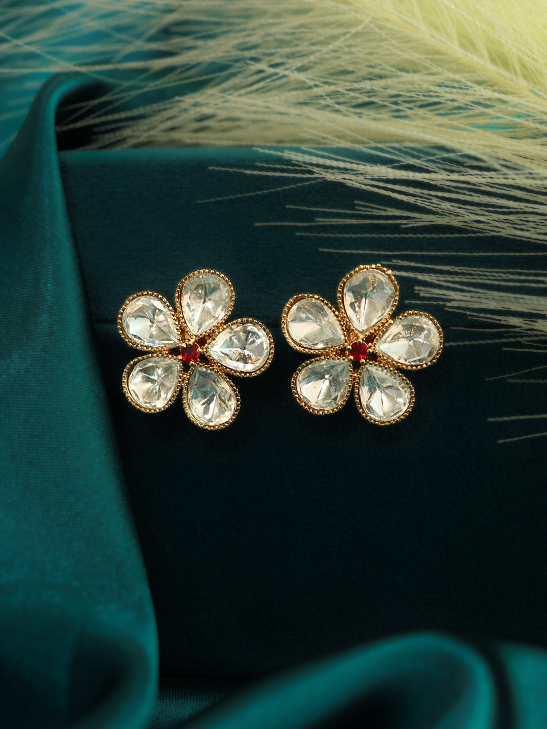 Floral Kundan Gold-Plated Stud Earrings