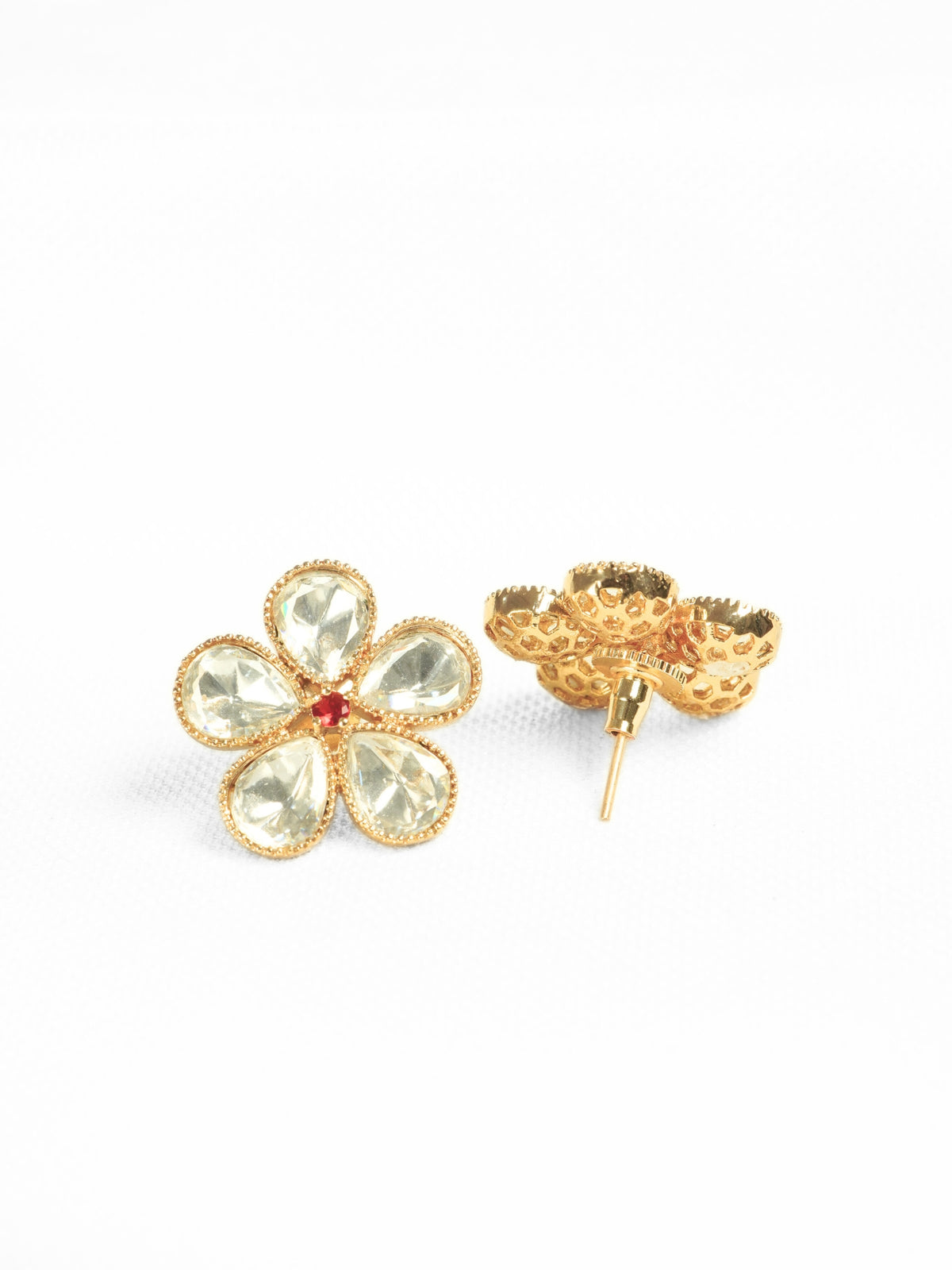 Floral Kundan Gold-Plated Stud Earrings