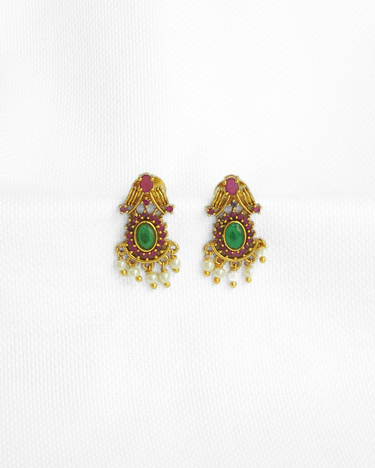 Green & Red Stone Studded Gold-Plated Necklace Set