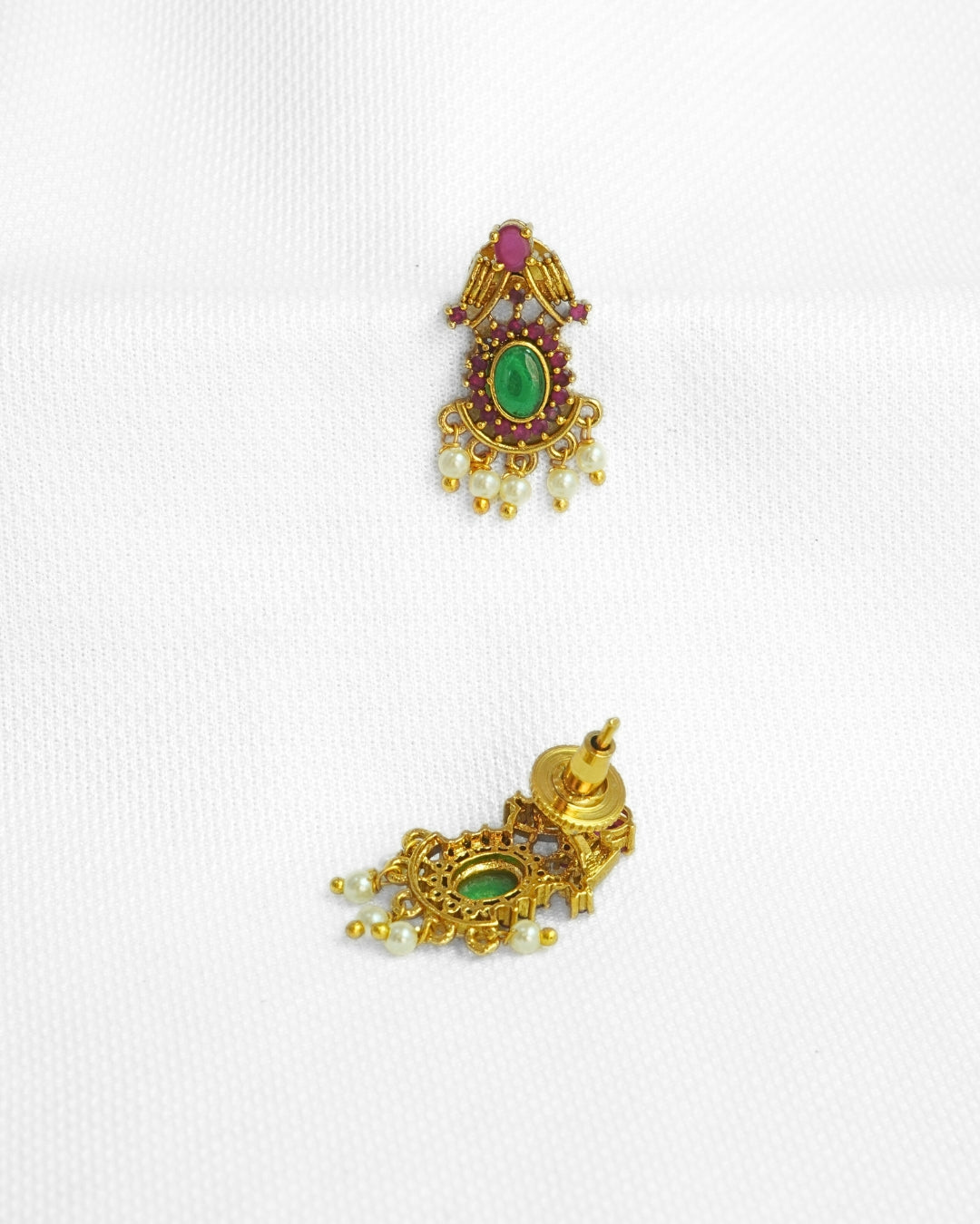 Green & Red Stone Studded Gold-Plated Necklace Set
