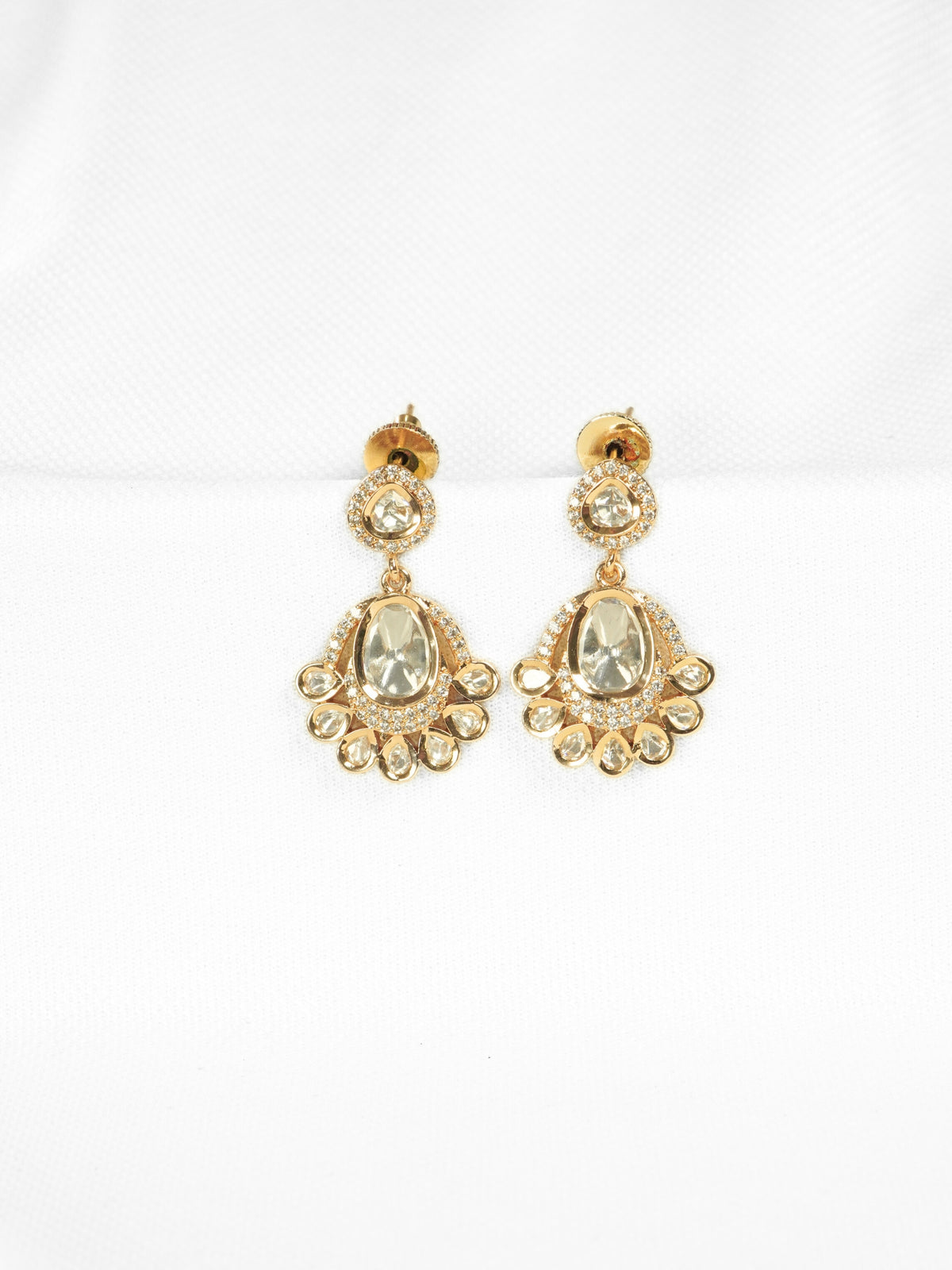 Oval Kundan & AD Studded Gold-Toned Drop Earrings