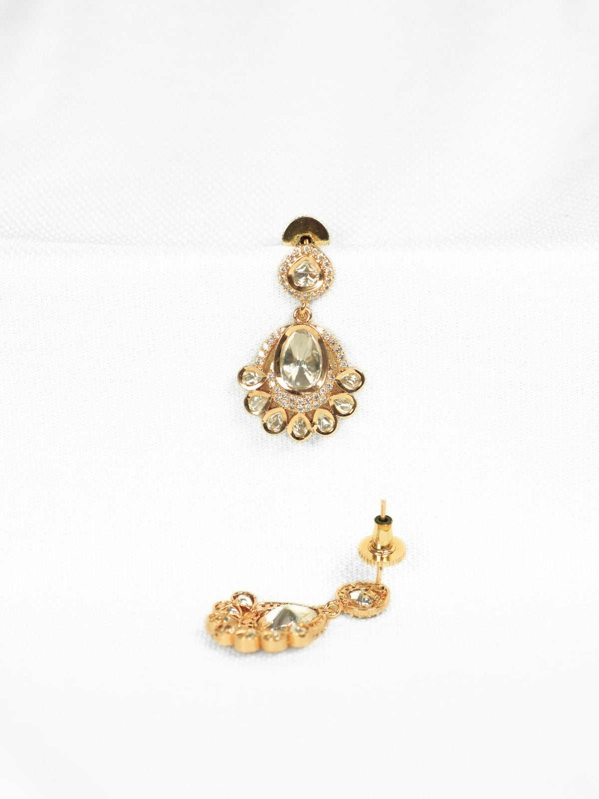 Oval Kundan & AD Studded Gold-Toned Drop Earrings