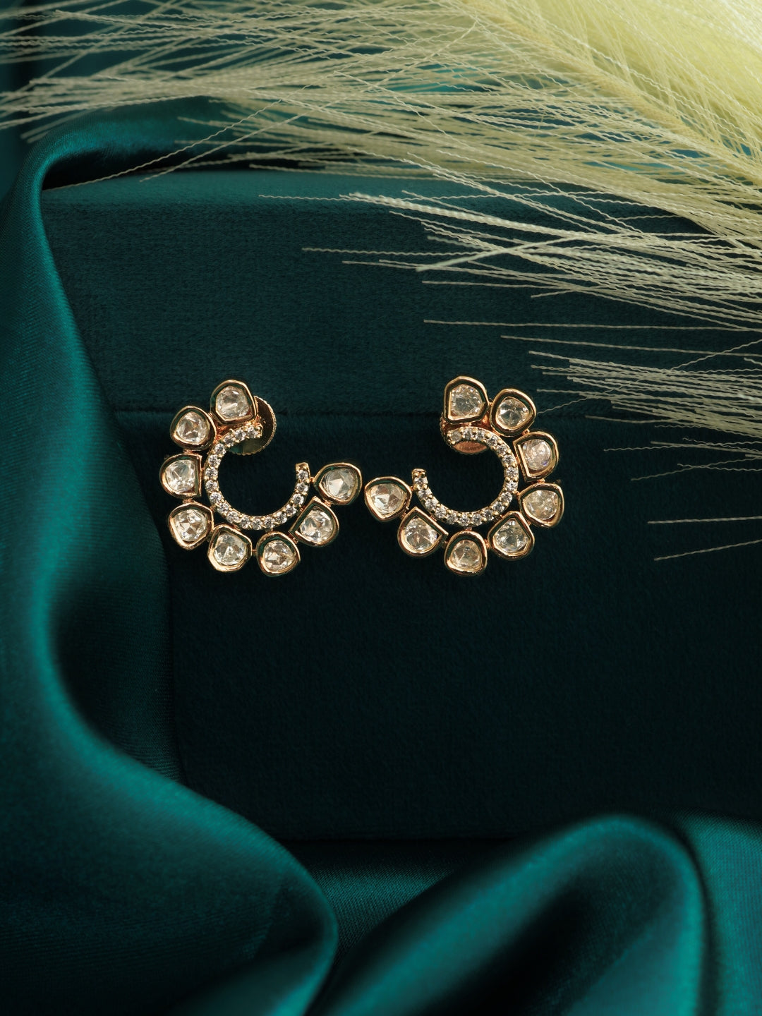 Crescent-Shaped Kundan Stud Earrings