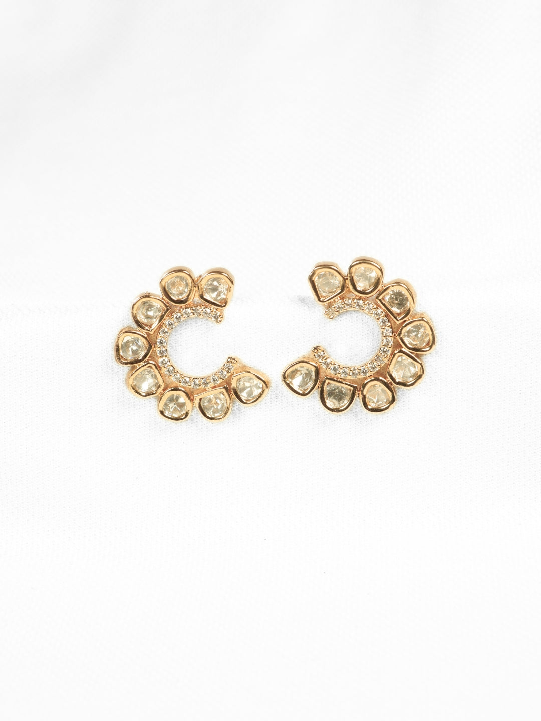 Crescent-Shaped Kundan Stud Earrings
