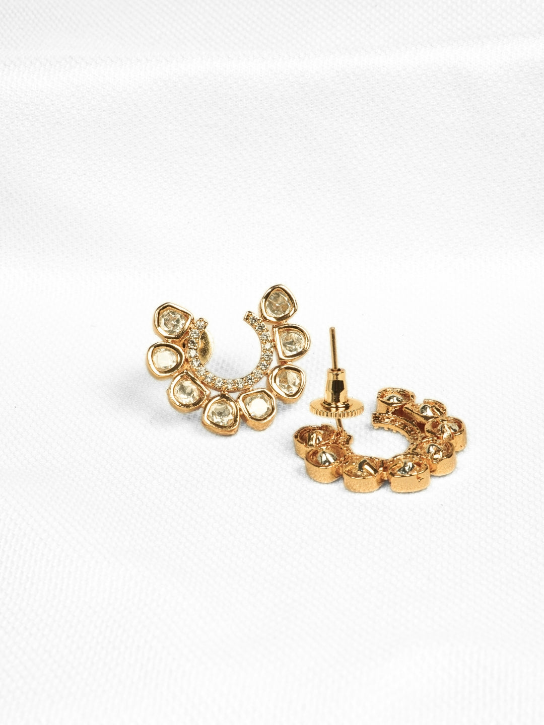 Crescent-Shaped Kundan Stud Earrings