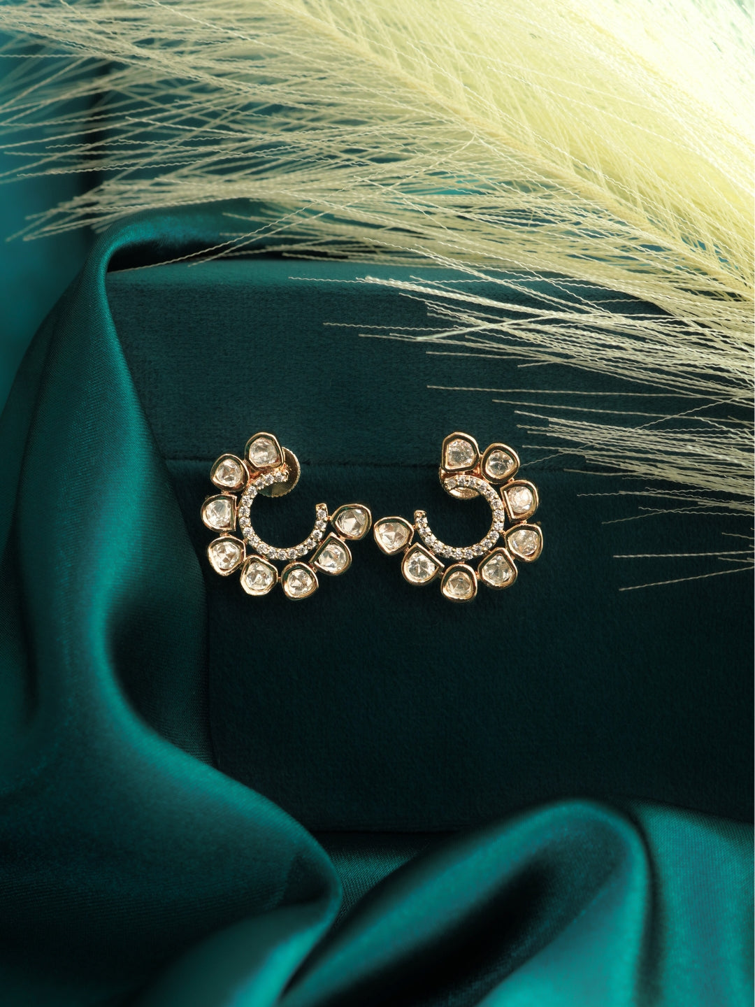 Crescent-Shaped Kundan Stud Earrings