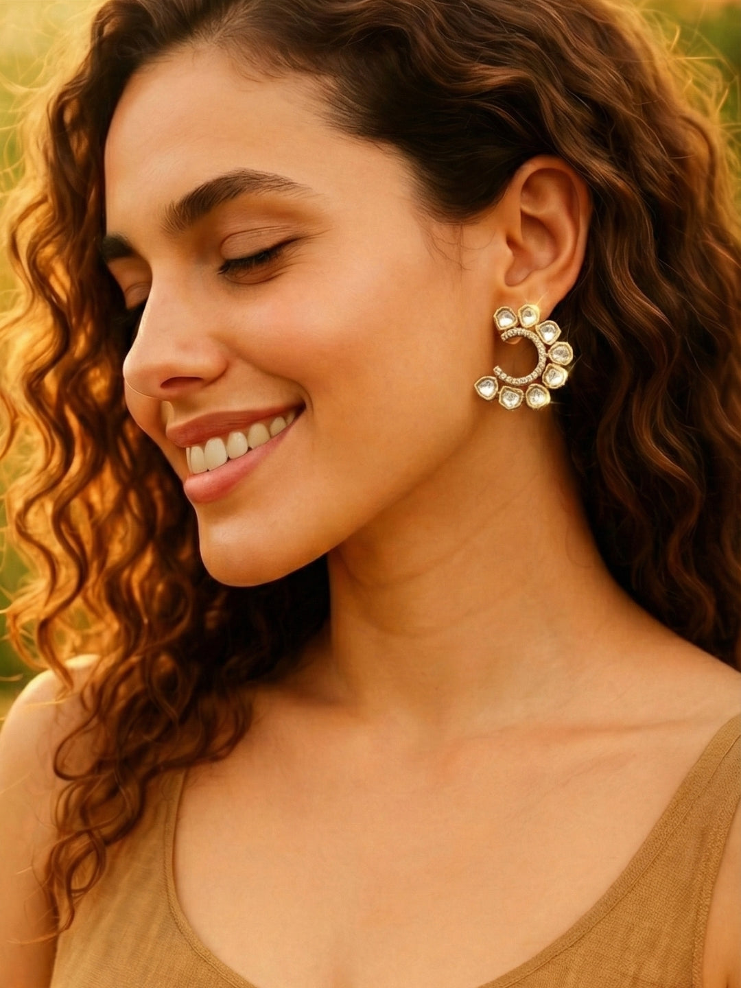 Crescent-Shaped Kundan Stud Earrings