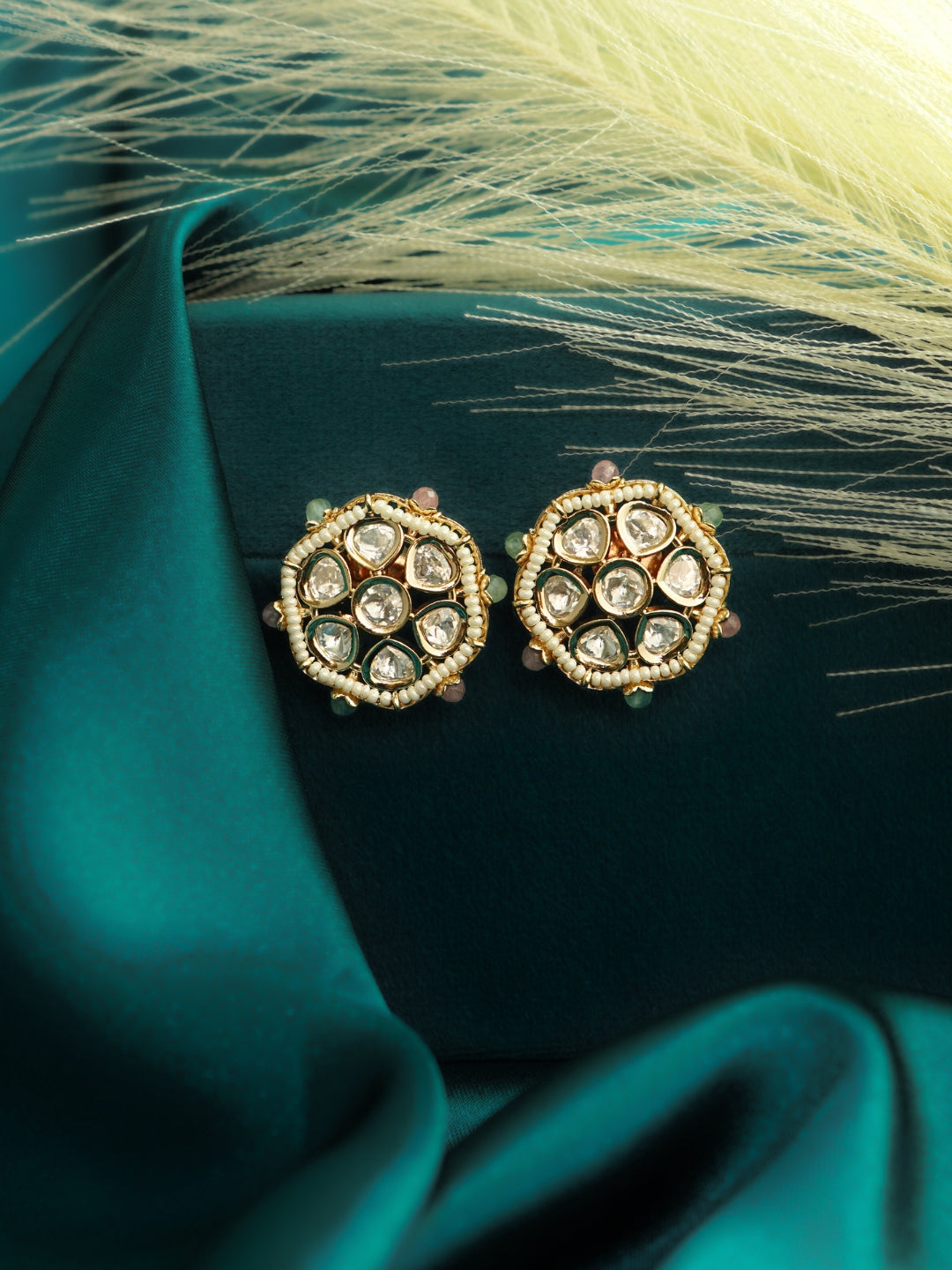 Pearl Floral Hexagon Kundan Stud Earrings