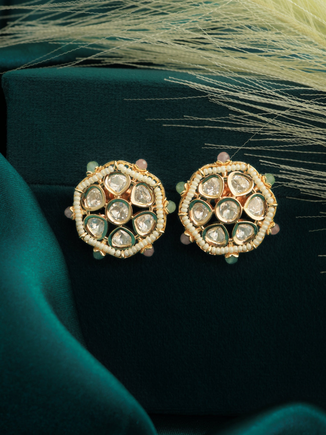 Pearl Floral Hexagon Kundan Stud Earrings