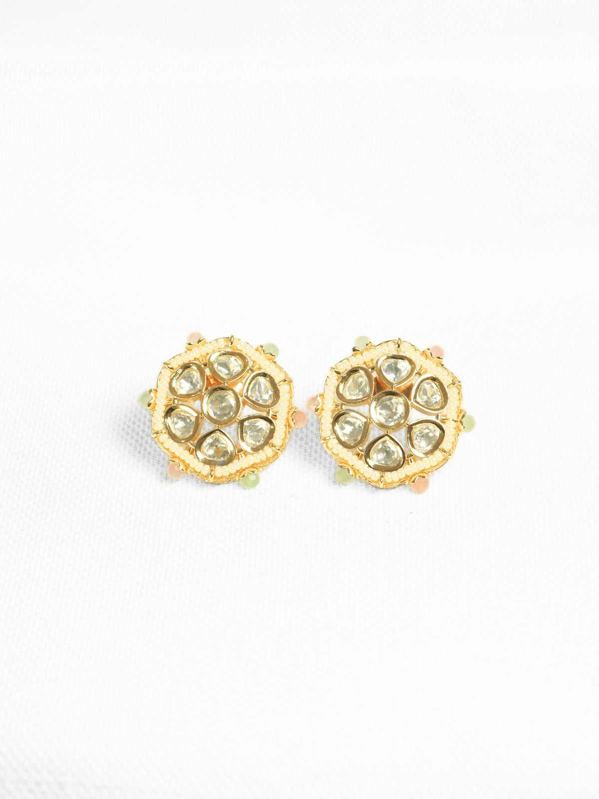 Pearl Floral Hexagon Kundan Stud Earrings