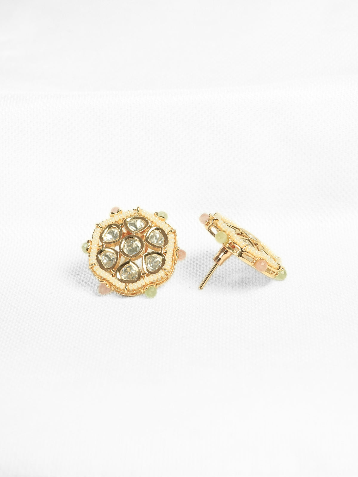 Pearl Floral Hexagon Kundan Stud Earrings