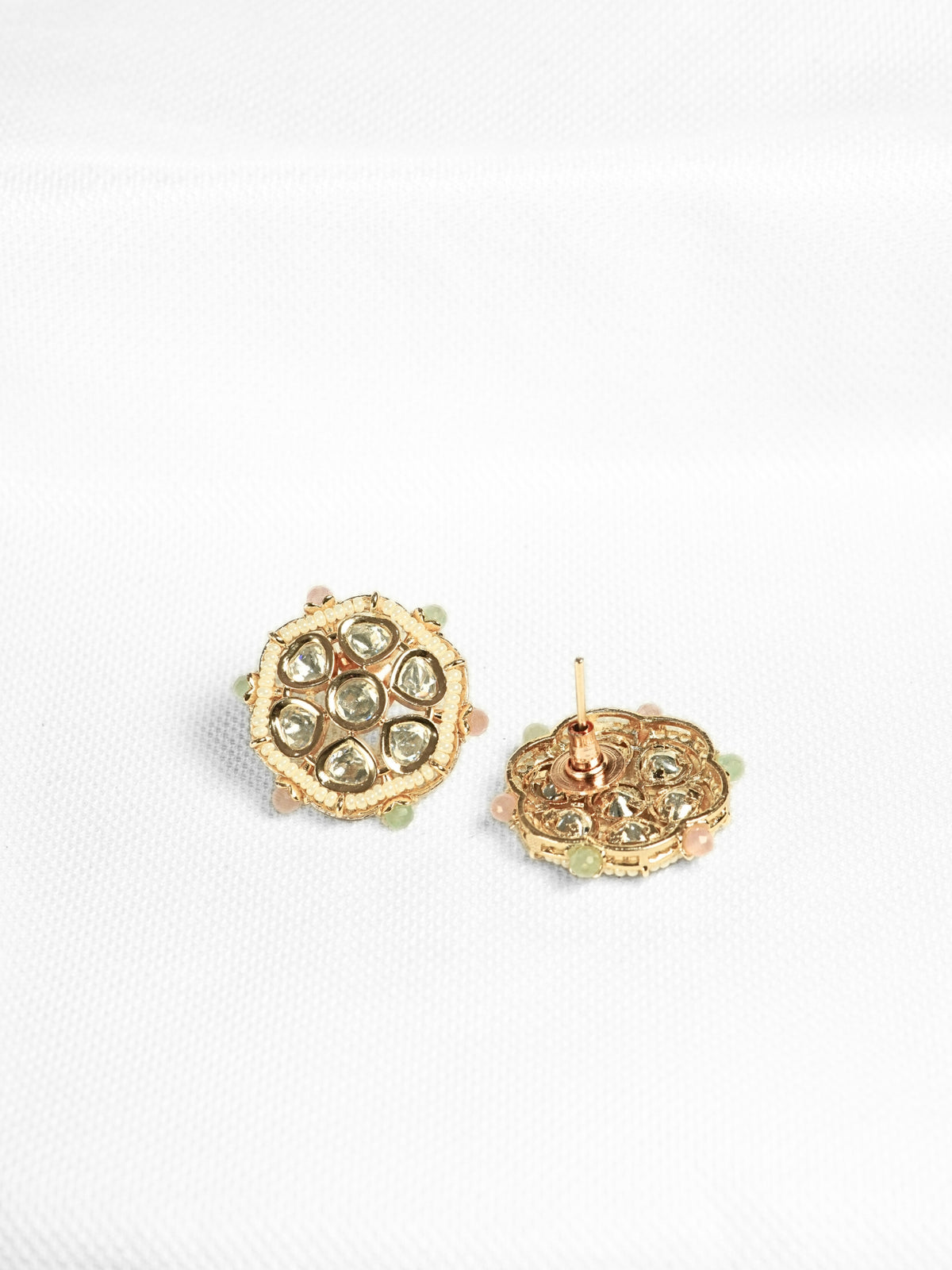 Pearl Floral Hexagon Kundan Stud Earrings