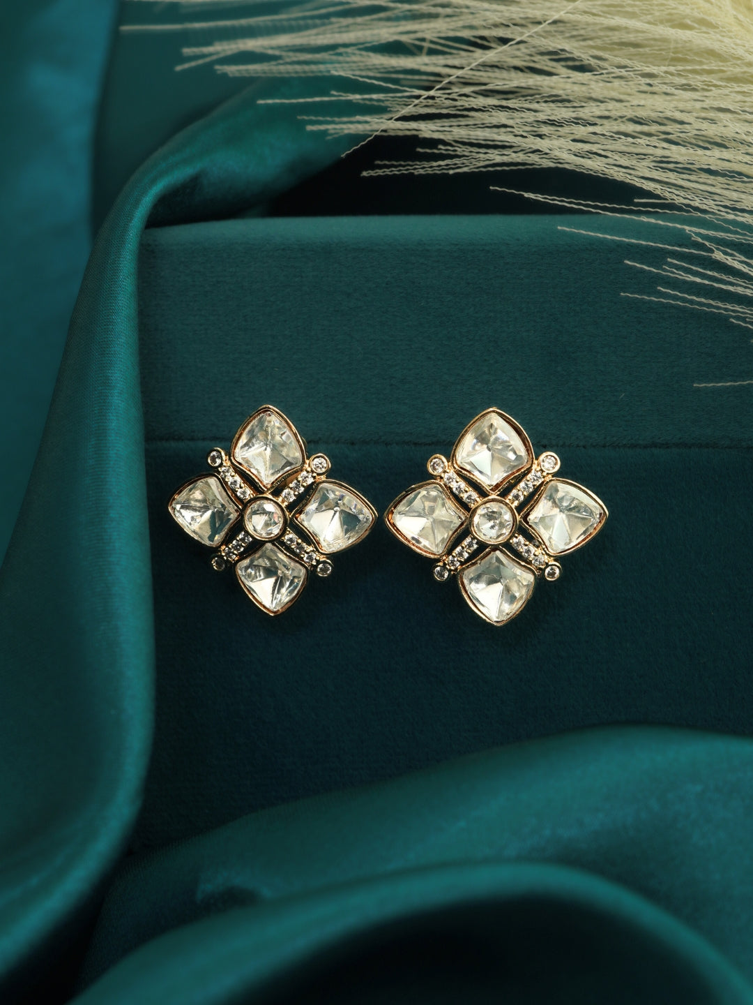Gold-Plated Kundan & AD Stud Earrings