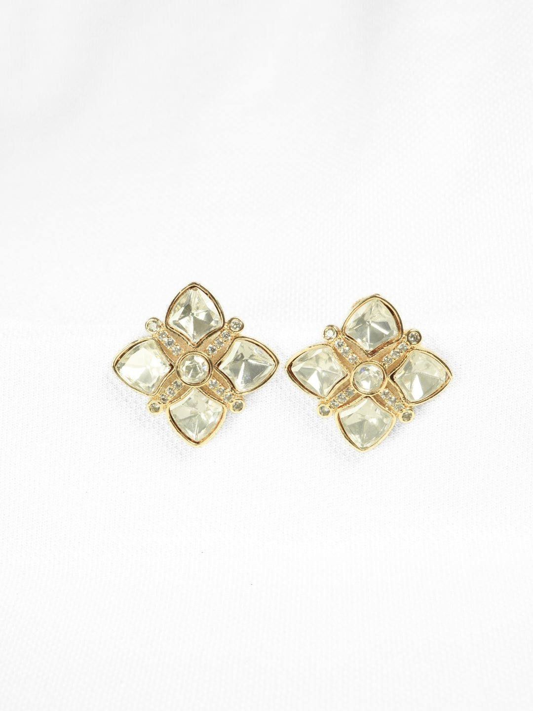 Gold-Plated Kundan & AD Stud Earrings
