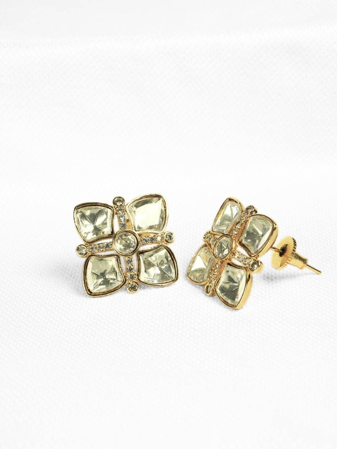 Gold-Plated Kundan & AD Stud Earrings