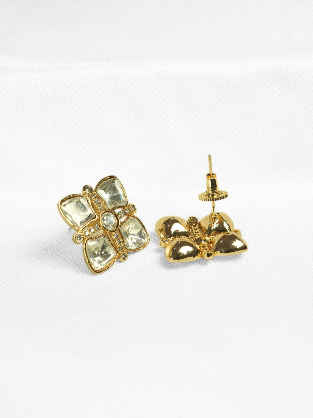 Gold-Plated Kundan & AD Stud Earrings