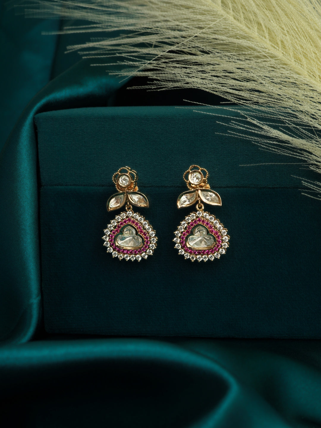 Cloud-Shaped Kundan Pink AD Studded Drop Earrings