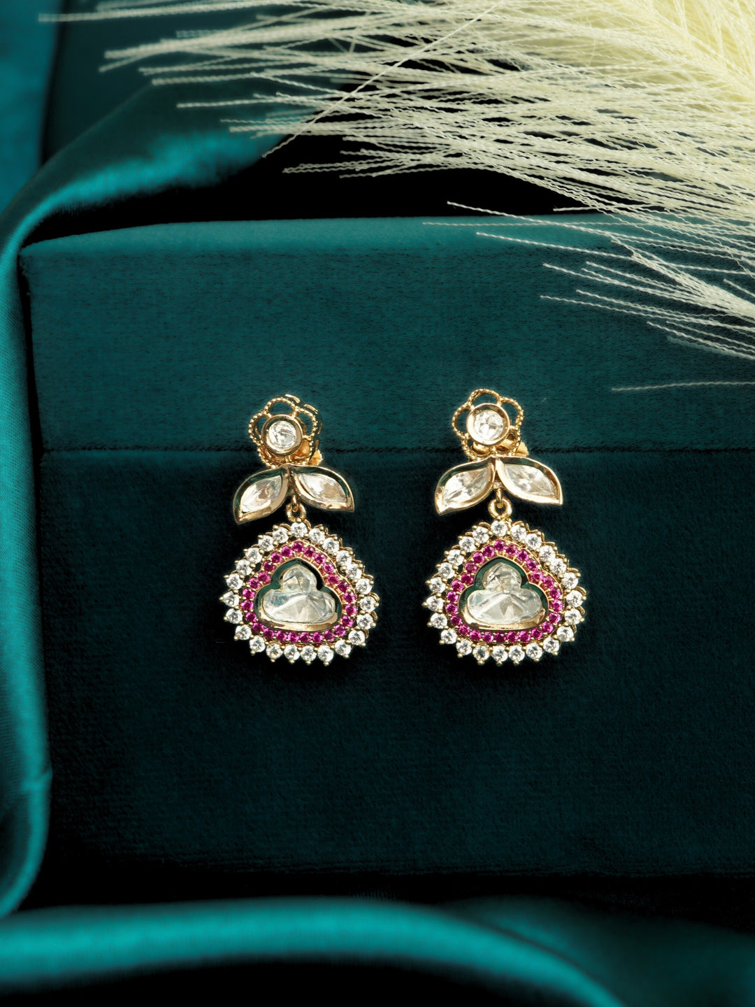 Cloud-Shaped Kundan Pink AD Studded Drop Earrings