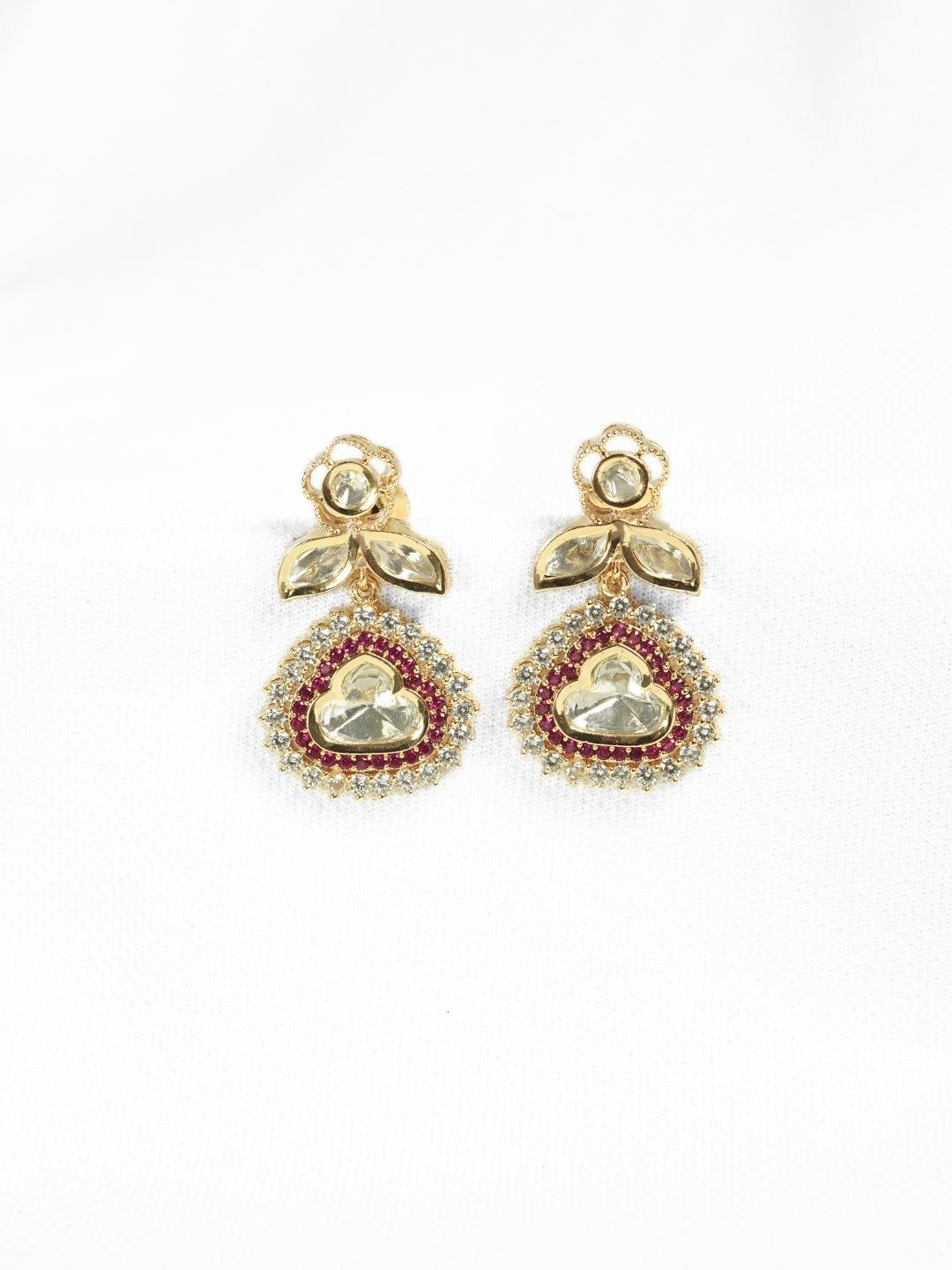 Cloud-Shaped Kundan Pink AD Studded Drop Earrings