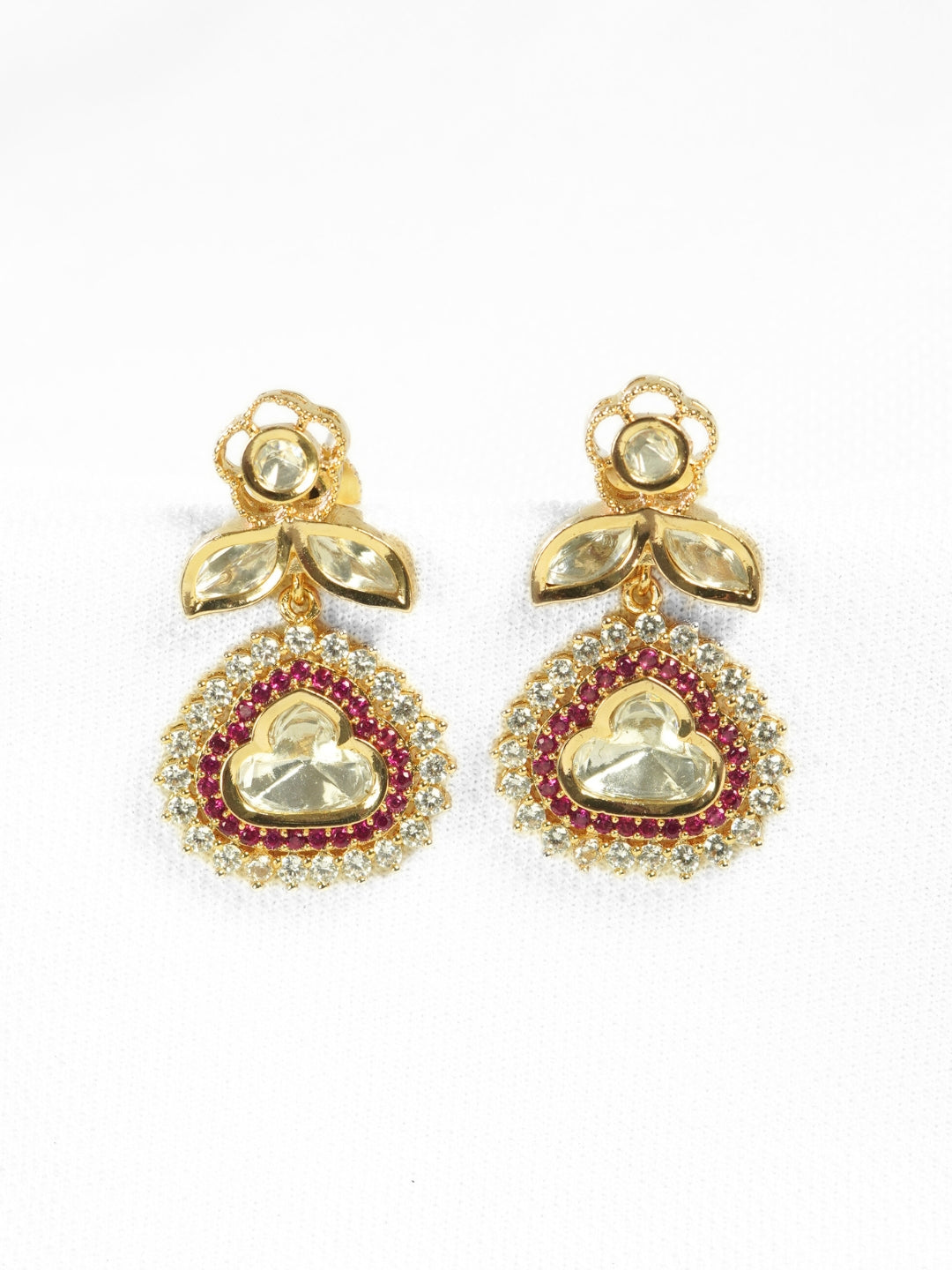 Cloud-Shaped Kundan Pink AD Studded Drop Earrings