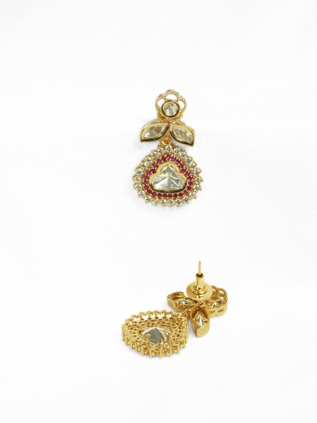 Cloud-Shaped Kundan Pink AD Studded Drop Earrings