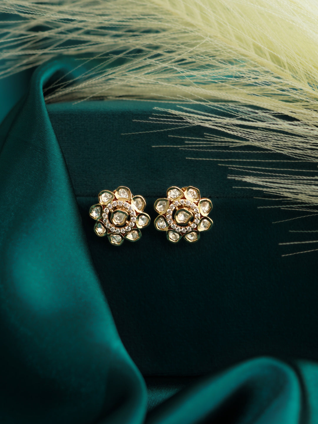 Flower Kundan Studded Gold-Plated Stud Earrings