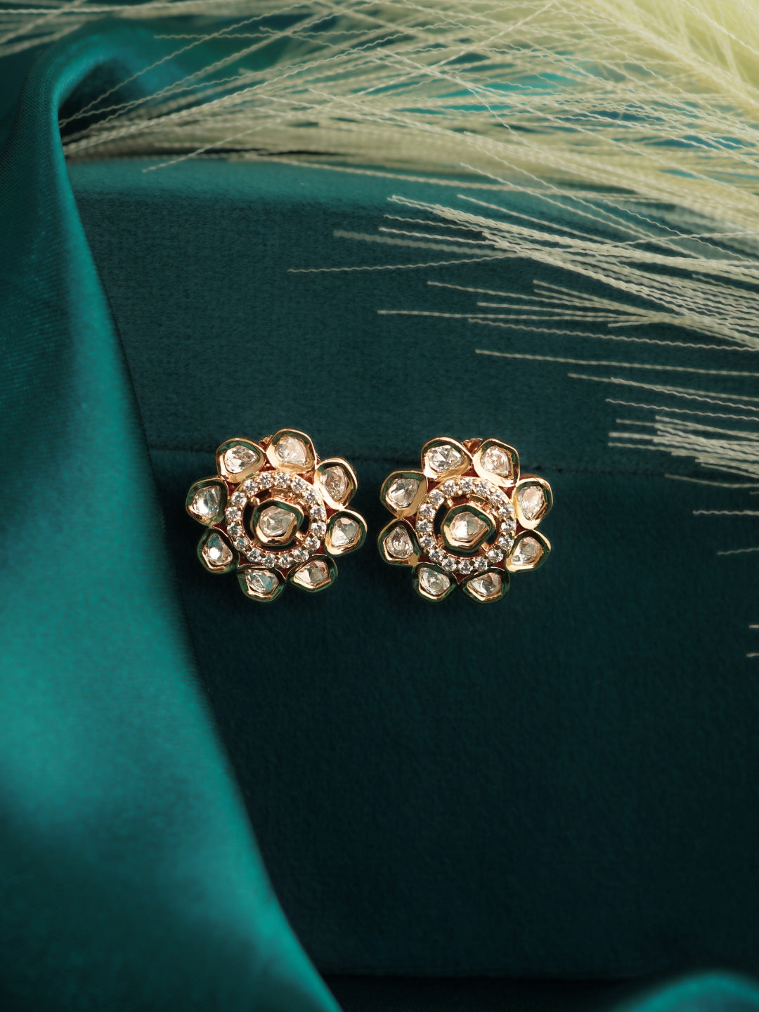 Flower Kundan Studded Gold-Plated Stud Earrings