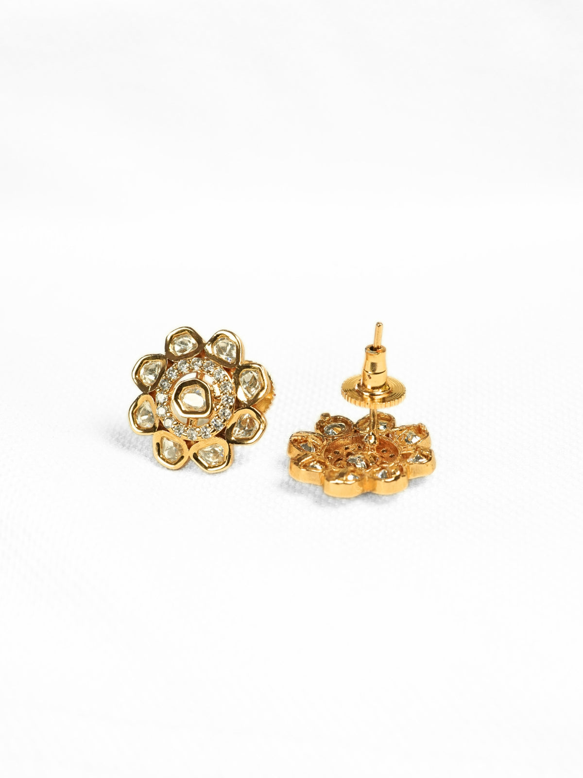 Flower Kundan Studded Gold-Plated Stud Earrings