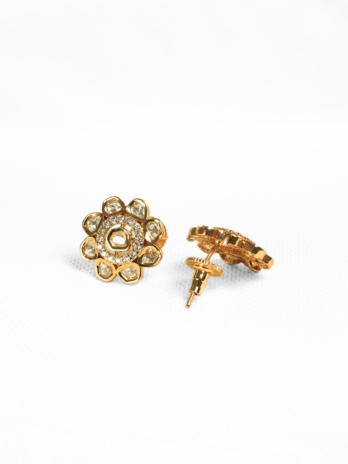 Flower Kundan Studded Gold-Plated Stud Earrings