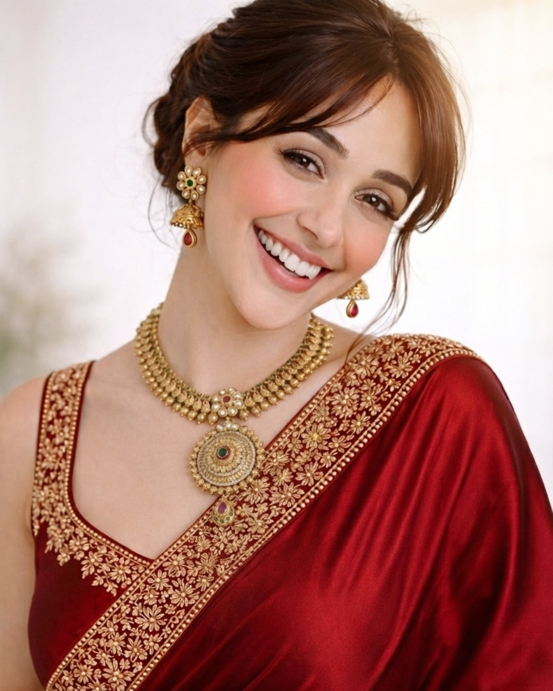 Gold-Plated Antique Floral Stone Studded Antique Necklace Set