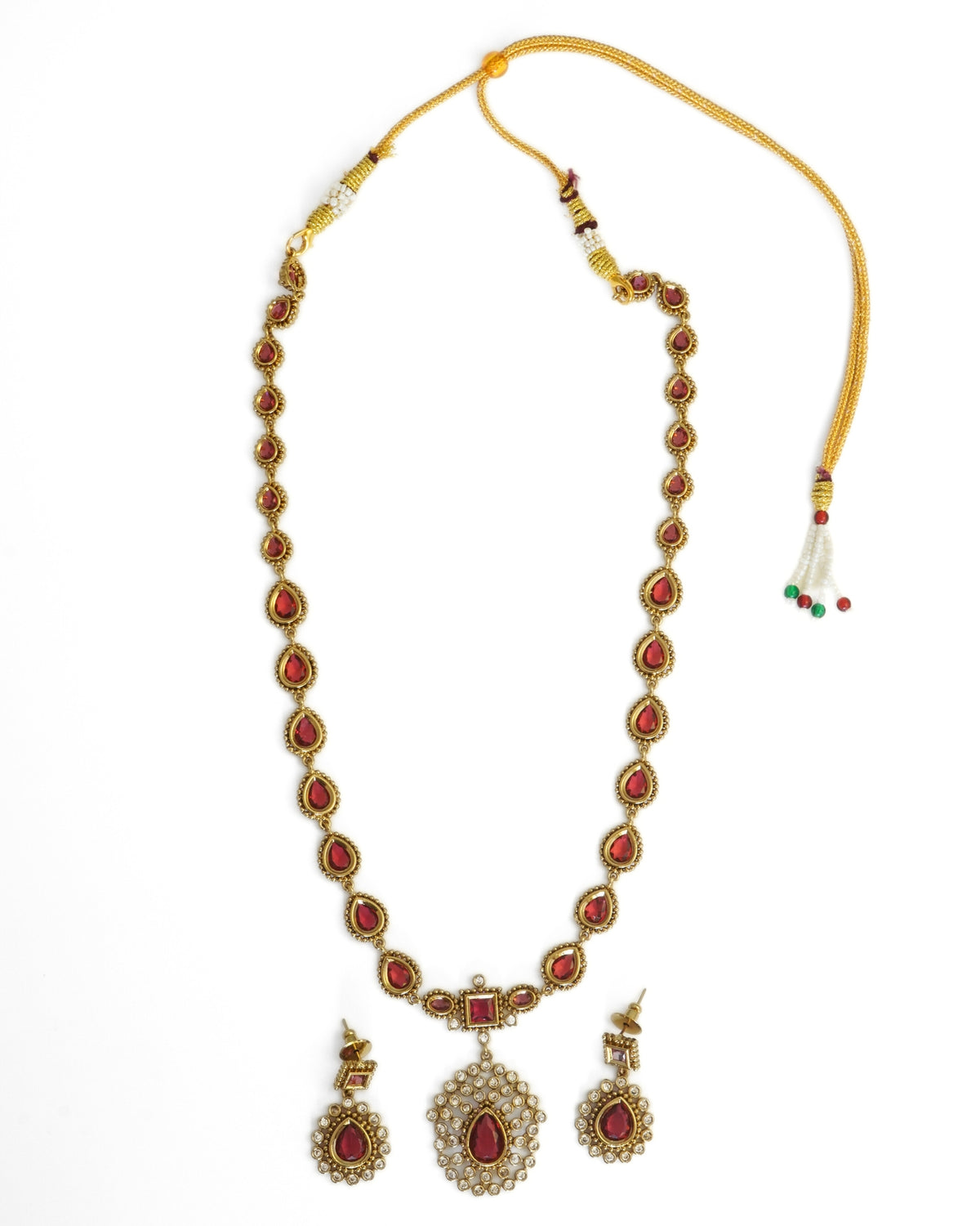 Gold-Plated Ruby n AD Antique Necklace Set