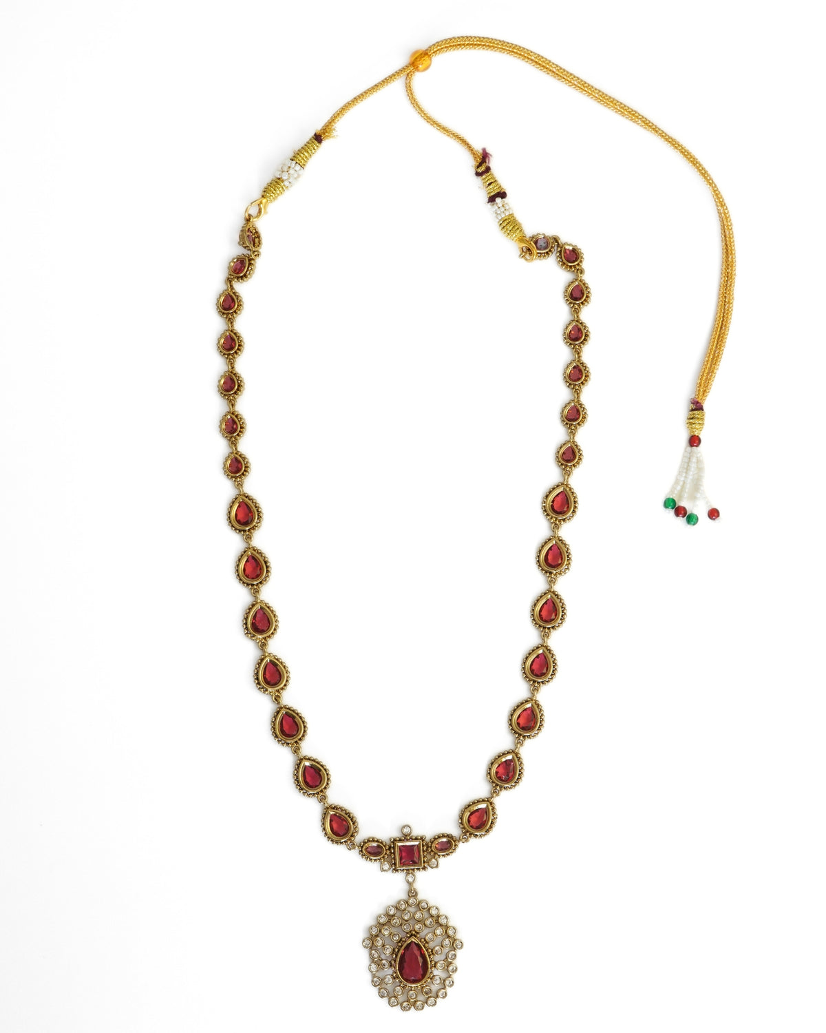 Gold-Plated Ruby n AD Antique Necklace Set