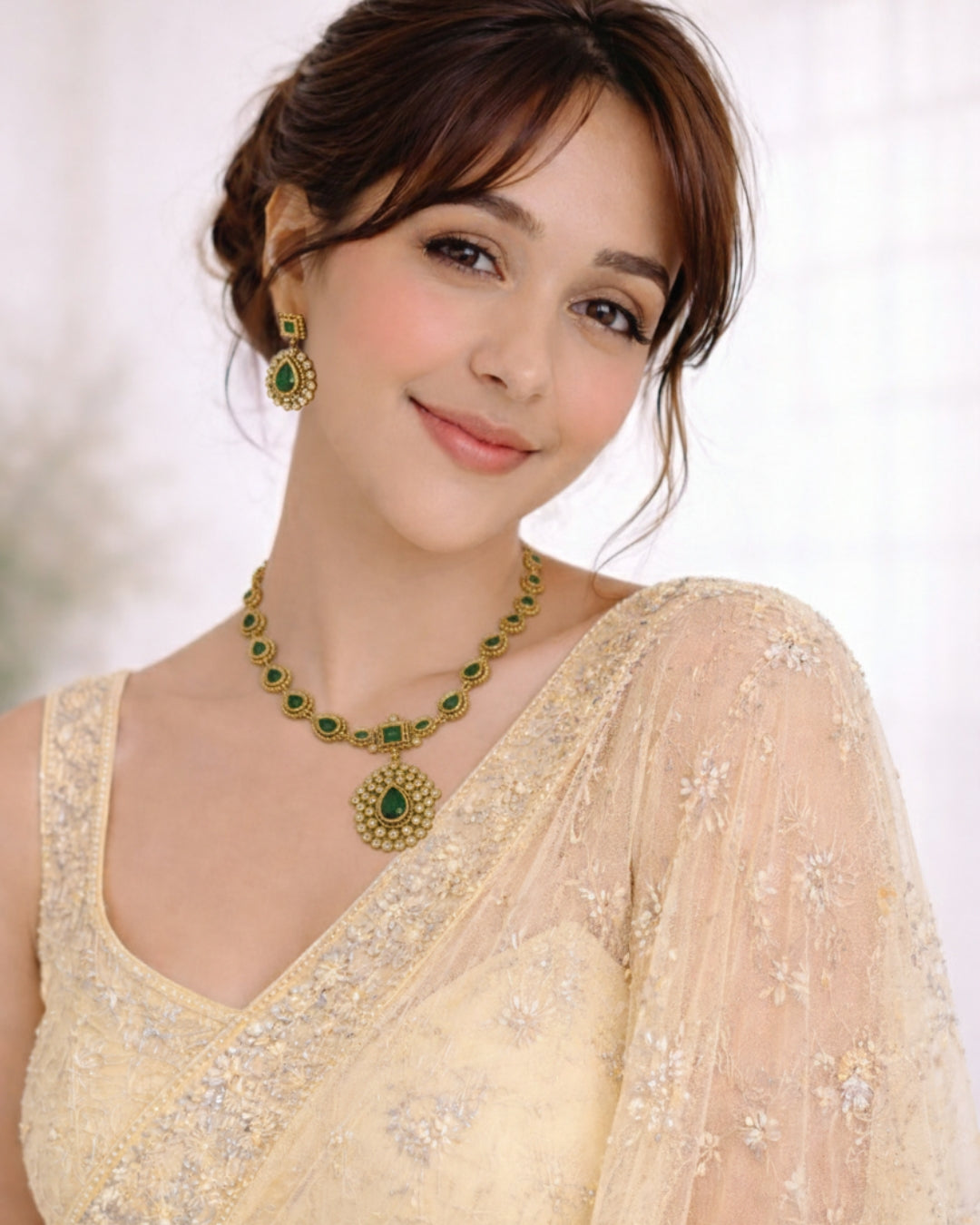 Gold-Plated Emerald Antique Necklace Set