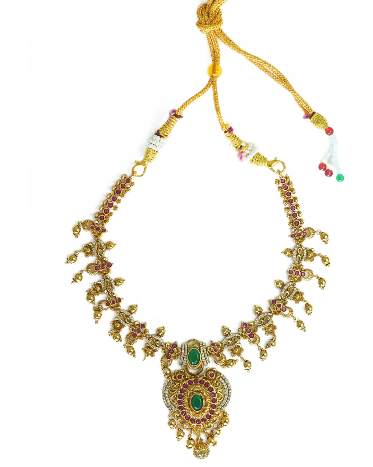 Gold-Plated AD n Emerald Antique Necklace Set