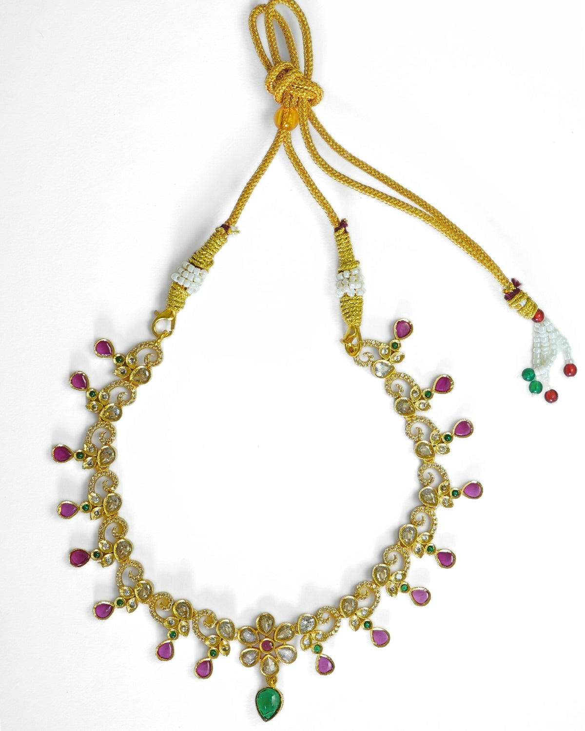 Multi-Stone Studded Gold-Plated Necklace & Earrings
