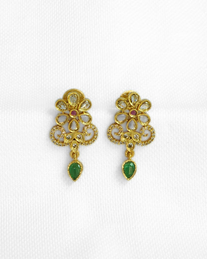 Multi-Stone Studded Gold-Plated Necklace & Earrings